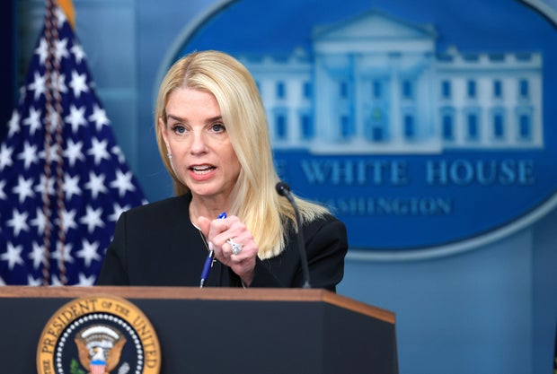 Attorney General Pam Bondi speaks on recent Supreme Court rulings in the briefing room at the White House on June 27, 2025 in Washington, DC.