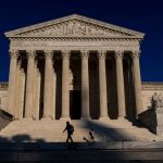 The Supreme Court is seen at day's end on Thursday, Oct. 1, 2026.